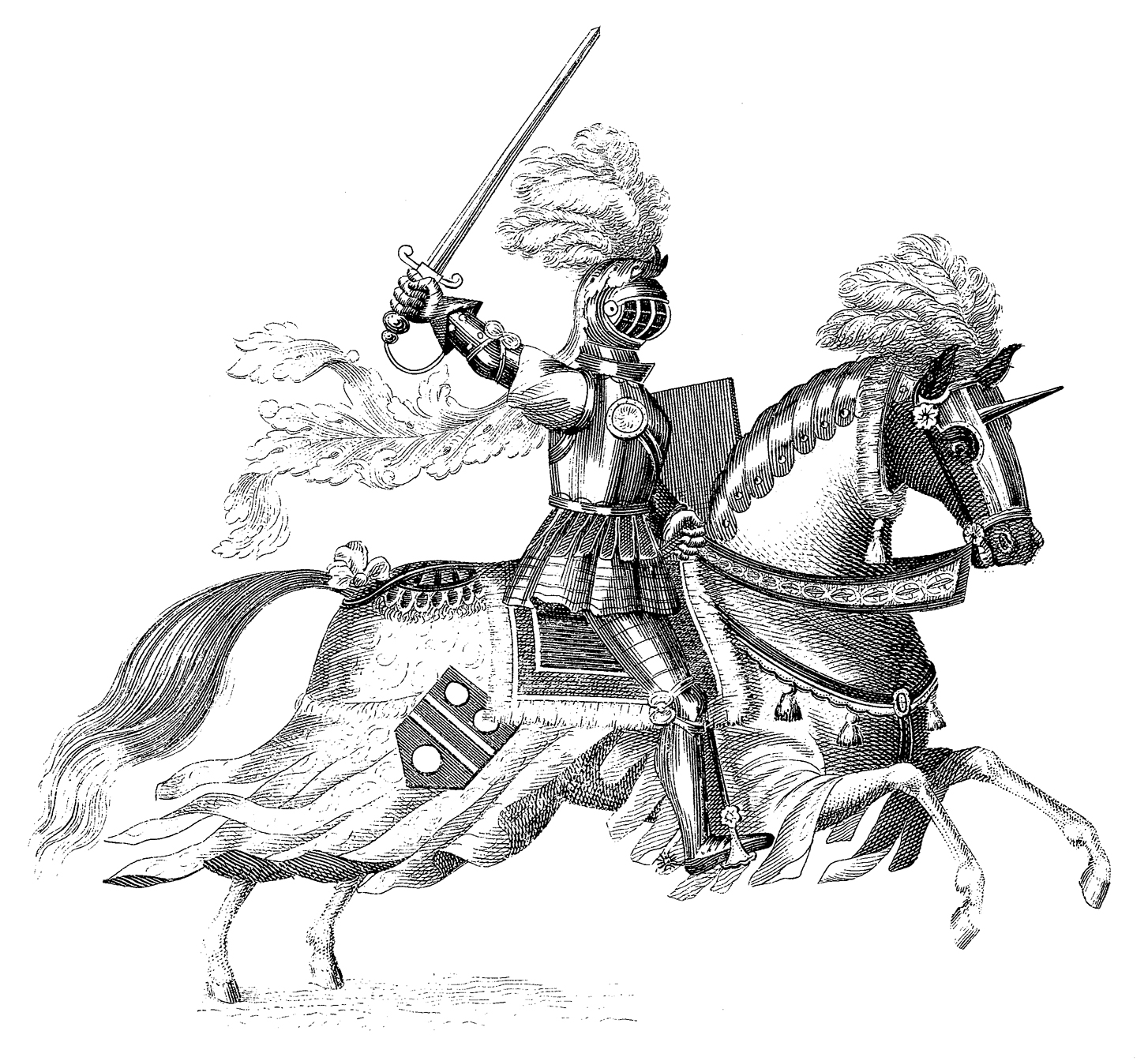 knight in shining armour on a white horse